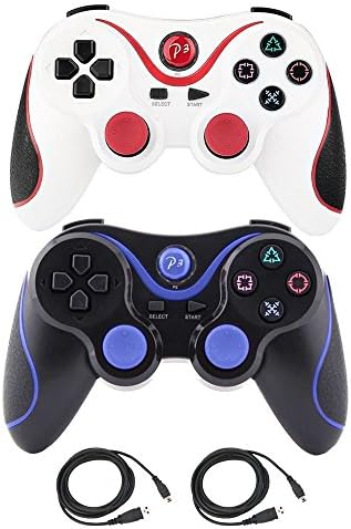 Kepisa Wireless Bluetooth Controllers For PS3 Playstation 3 Double Shock - Bundled with USB charge cord (WhiteRed and BlackBlue)