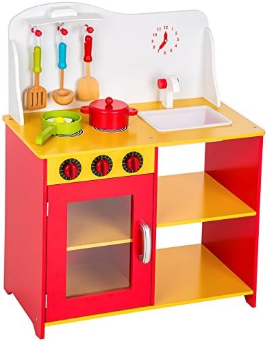 TecTake Wooden childrens kitchen cooking toys learner set - different colours - (Yellow Red)