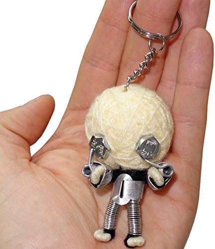 Handmade Recycled Metal Cream Robot String Voodoo Doll Keyring Keychain Fob Toy