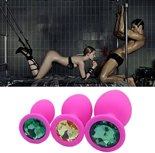 SKUN Exciting 3 Pcs 3 Size A-n-a-l P-l-u-g-s Silicone Glitter Jeweled Butt Trainer Passion Toys (Pink)
