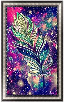DIY Diamond Painting Embroidery Feather ,5D Round Rhinestone Home Wall Decor