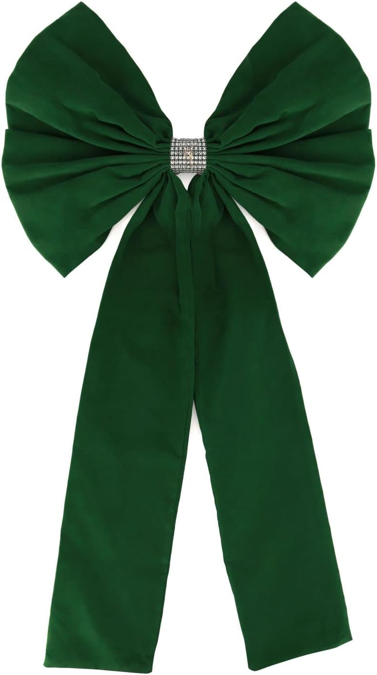 Bows & Ribbons - Meseey 36x18 Inches Extra-Large Christmas Tree Topper Bow Black Velvet Ribbon Gift Bows for Christmas Home Decor, Outdoor Indoor Car Decoration (Green)