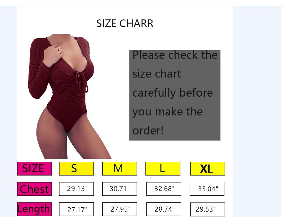 Women Jumpsuits Deep V Neck Long Sleeve Bodysuit Stretchy Romper Jumpsuit Autumn Winter Bodysuit (Red, Small)