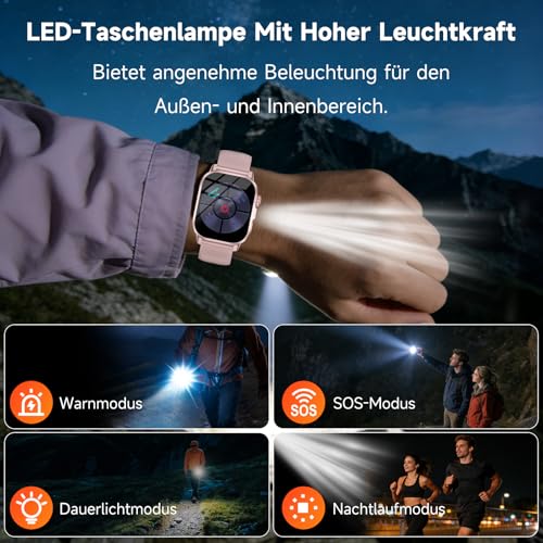 Women's Smartwatch with ECG/Sleep Monitor/BMI/HRV/LED Light, 2.0 Inch Health Watch with 24H Blood Pressure Monitor, Heart Rate Monitor, Uric Acid, Body Temperature, SpO2, Menstrual Cycle, SOS