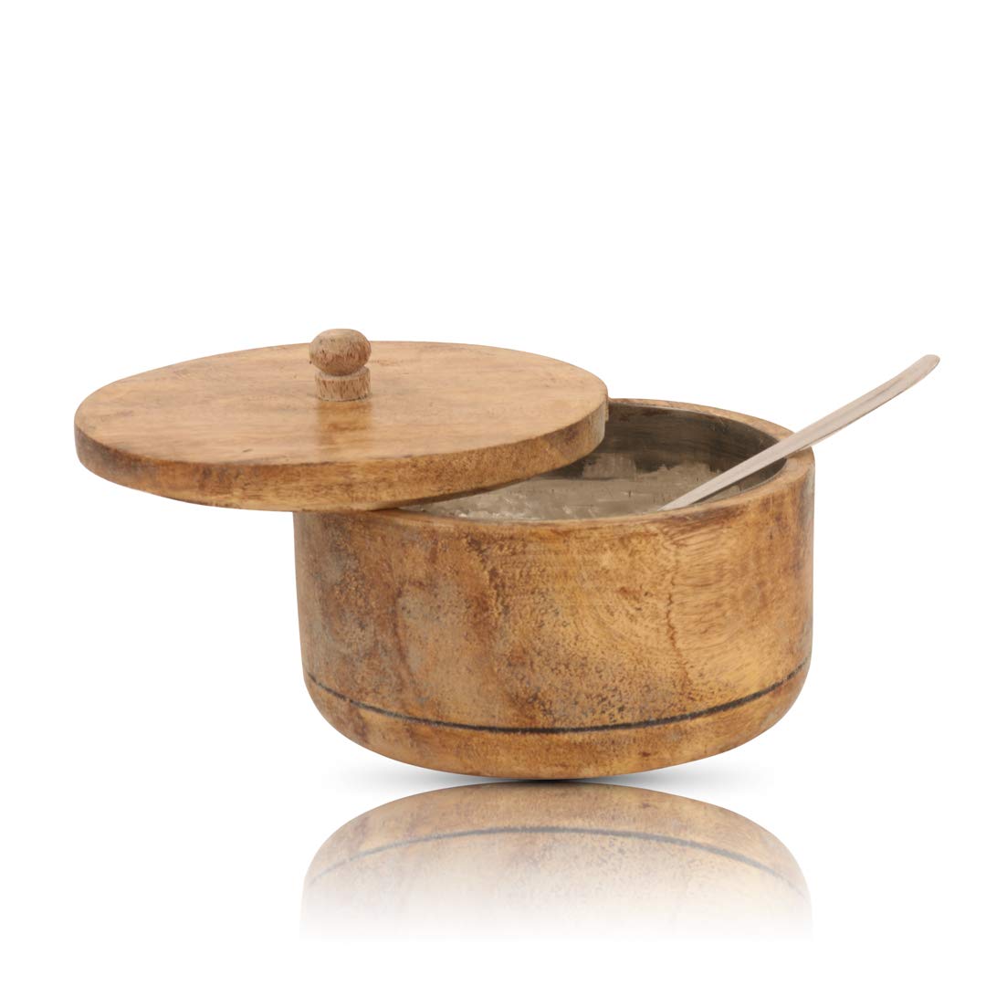 Decorative Rustic Wooden Sugar Bowl With Lid Wide Mouth Candy Treat Jar Spice Jar Holder Condiment Nuts Serving Bowl Pot Salt Spice Herb Loose Leaf Tea Storage Container Novelty Home & Kitchen