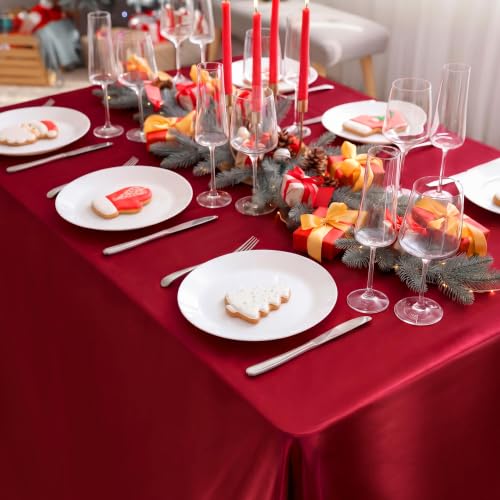 2 Pack Rectangle Table Cloth 60" x 102" – Durable Polyester Tablecloth Offers Reusable & Washable Protection, Ideal for Outdoor Party, Picnic, Wedding, Banquet and Birthday (Burgundy, 60"x102")