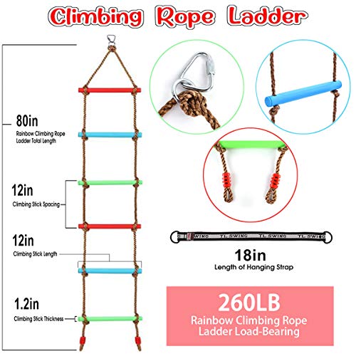 AQPAKEE Rainbow Climbing Rope ladders for Kids, Kids Ninja Course