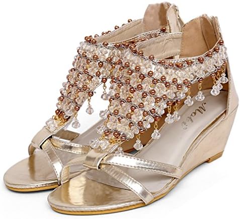 Zarbrina Women's Wedge Platform Sandals Bohemian Rhinestone Beads Gladiator Roman Girls Summer Shoes
