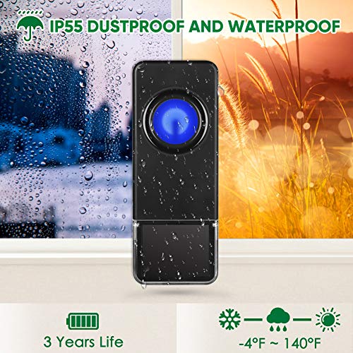 Wireless Door Bell BITIWEND Waterpoof Doorbell Chime Operating at 1000ft with 52 Tunes 4 Volume Levels LED Flash, Classroom Doorbell,Home Business Doorbell Chime, 2 Push Buttons & 3 Receivers - Thumbnail 3