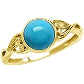 Silvershake 7MM Genuine Round Shape Gemstones White Gold Plated or Yellow Gold Plated 925 Sterling Silver Victorian Style Solitaire Ring Jewelry for Women