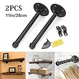 KINGSO 2PCS 11'' Industrial Black Iron Pipe Shelf Bracket, Steampunk Decor Floating Shelves Hardware, Retro Wall Mounted Shelving Bracket, with Screws.