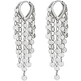 Long Sequin Tassel Statement Dangle Earrings for Women Boho Multilayer Gold Chandelier Hoop Earrings Shiny Multiple Sequin Drop Earrings Jewelry Gift