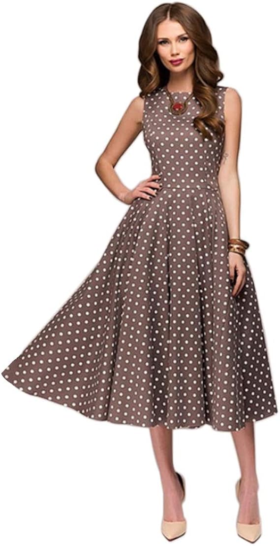 Amazon Co Jp Ligerhoustyレディース夏ヴィンテージノースリーブスウィングaラインミディドレスカントリースタイルサンドレス 服 ファッション小物