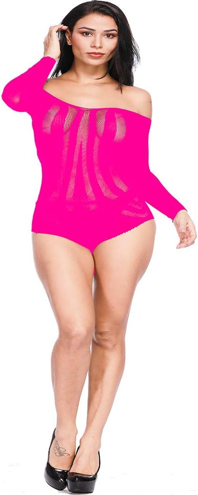 Women's Long Sleeve Mesh Lingerie Hollow Fishnet Babydoll Underwear Nightwear