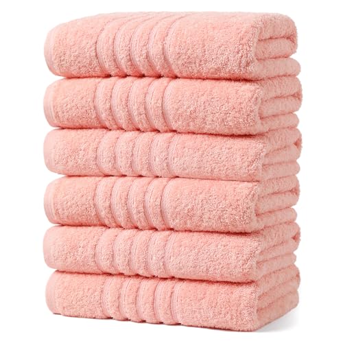 Photo 1 of Aibaser Towels 6 Pack Bath Towel for Bathroom, 100% Cotton (24 x 48 Inches) High Absorbency Quick Drying (Pink)