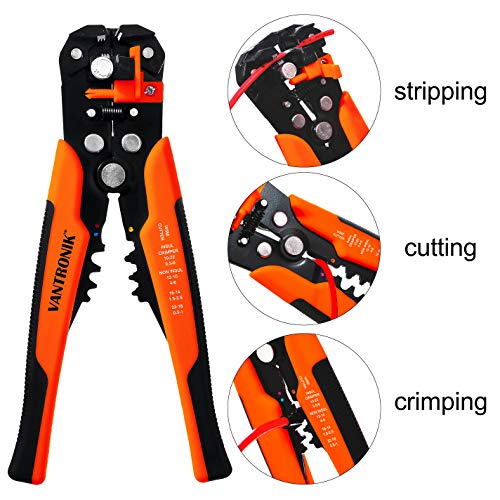 VANTRONIK 3 in 1 Automatic Wire Stripper, Crimper, Cutter, Self-Adjusting for wires from 10 AWG to 24 AWG Orange-black color