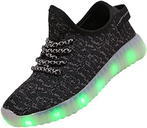 FASHOE Colors Breathable LED Light Up Shoes Flashing Sneakers for Kids Boys Girls-3001-Black-36
