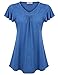 Nomorer Loose Shirts for Women, Flutter Sleeve Pleated Front Summer V Neck Blouse Blue XXL