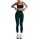 OYOANGLE Women's Workout Sets 2 Piece Cross Back Sports Bra Tank Top Gym Outfits High Waist Yoga Leggings Sets