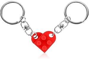 Teaaha 2 PCS Heart Keychain Set for Couples Heart Keychain for Boyfriend Girlfriend Small Cute Brick Heart Matching Keychains