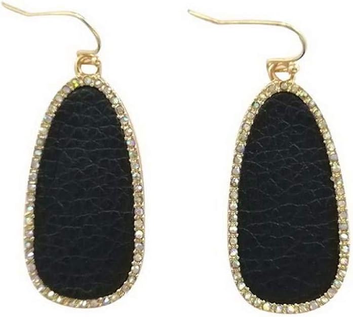 Jyuter12 Oval Crystal Surrounds Embellished Leather Earrings, Ladies