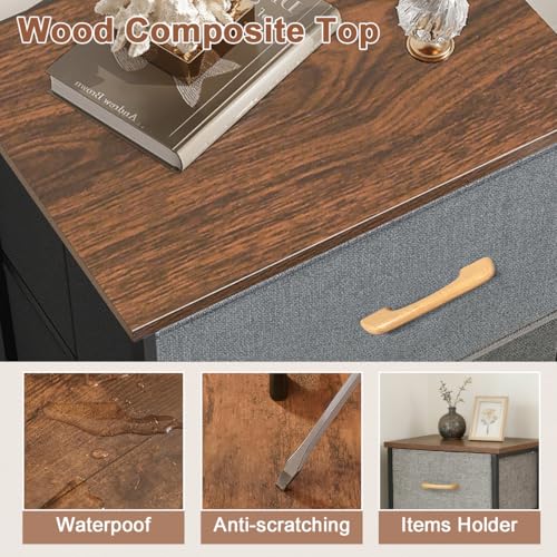Fabric Storage Drawer, 4 Tiers Storage Bins Dresser Tower Drawer Unit | Steel Frame Storage Cabinet Wooden Top Closet Organizer for Clothes Snacks Toys Book Bedroom Entryway Office 38x29x94cm