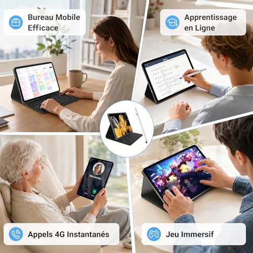 TABWEE Android 16 Tablette avec Clavier - Tablette 12 Pouces, 48 Go+256 Go, 10000 mAh, 16 MP+8 MP, 1600 * 2400 QHD+, Widevine L1, Gemini AI 3.1 Pro, GPS Intégré, Tablette 4G LTE (Garantie de 4 Ans)