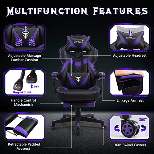 Ergonomic Office Chair Zeanus Purple Gaming Chair, Reclining