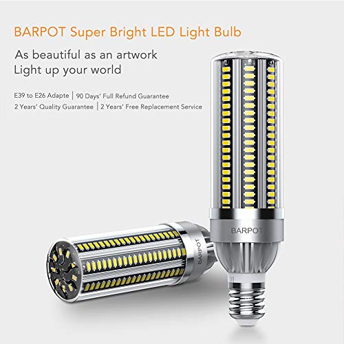 BARPOT LED Corn Bulb - 54Watt(450 Watt Equivalent) 6200 Lumen 6500K Cool Daylight,E26 to E39 Mogul Base Adapter,for Large Area Lighting Outdoor Indoor Garage Warehouse High Bay Barn Backyard and More
