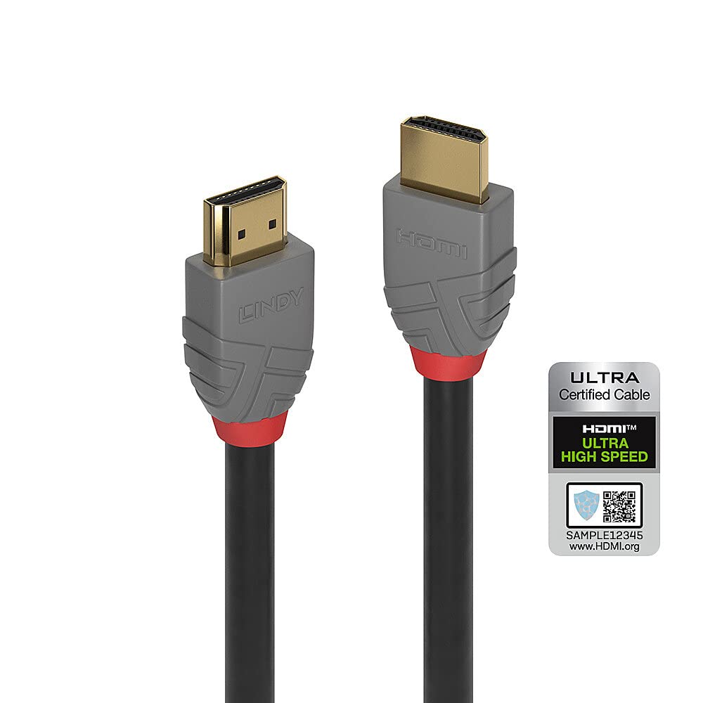 Lindy 2m Ultra High Speed HDMI Cable, Anthra Line, HDMI 2.1 Certified 8K, 10K, 48Gbps, Dolby True HD, Dolby Atmos, Tv Oled monitor, Xbox Series X, PS5, Blu Ray Soundbar