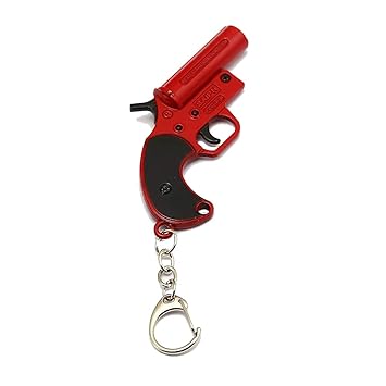 CHUMMA PUBG Level 3 (Big Sized) Game Battleground Flare Gun Metallic Red & Black Colour Metal Keychain & Keyring for Bikes, Cars, Bags, Home, Cycle, Men, Women, Boys and Girls
