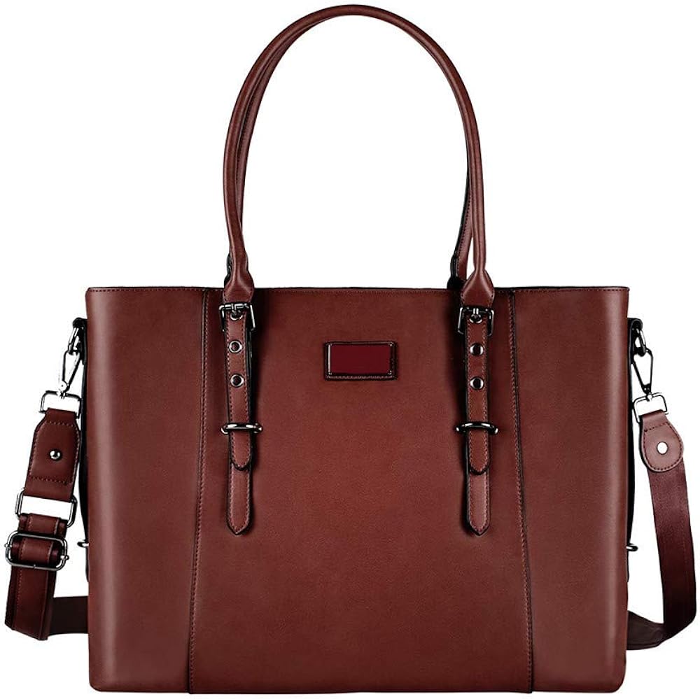 Laptop Bag for Women Large Office Handbags Briefcase Tote MultiPocket Bag. (Brown