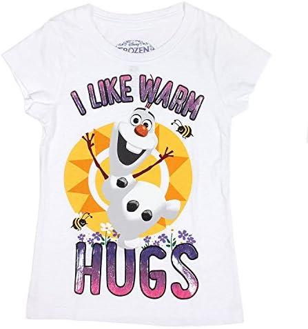 Disney Frozen Olaf I Like Warm Hugs Girls T-Shirt Tee (White, Large) (XL)