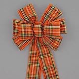 Orange Tartan Plaid Halloween Fall Wreath Bow in 2 Size Options