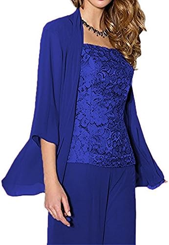 WHZZ Womens 3 Pieces Chiffon Mother Of The Bride Dress With Jacket Pant Suits
