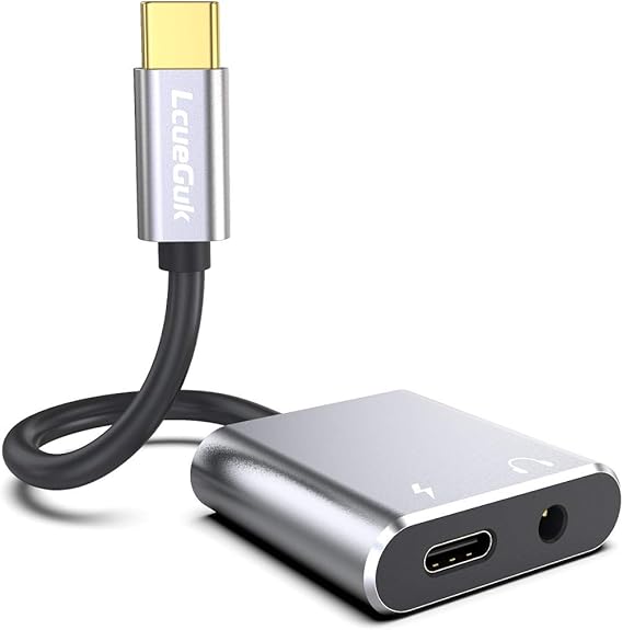 USB C to 3.5mm Headphone Adapter, LcueGuk 2 in 1 Type C to USB C to 3.5mm Headphone Adapter, LcueGuk 2 in 1 Type C to