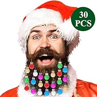 Beard Ornaments, akiido 30pcs Christmas Beard Bells Santa Claus Beard Clip Colorful Christmas Facial Hair Baubles for Men in The Holiday Spirit (30 Pcs, One Size)