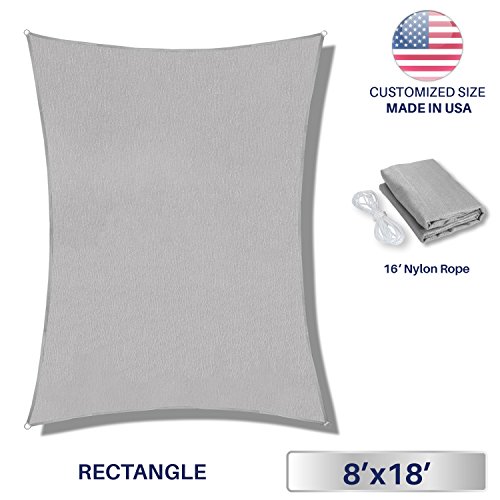 Windscreen4less 8′ x 18′ Rectangle Sun Shade Sail – Solid Light Grey Durable U ...