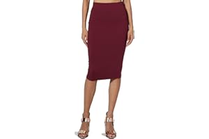 TheMogan Women's Basic Comfort Stretch Cotton Elastic High Waist Knee Midi Pencil Skirt