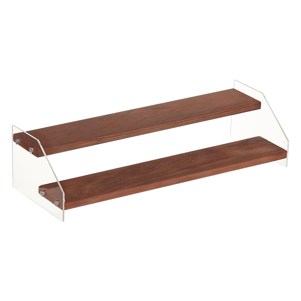 NBEADS 2-Step Acrylic Tiered Display Stand, Wood Display Stands Showing Stand Clear Display Shelf Perfume Model Stand for Crafts Showing Storage Display Collection, Sienna, 30.5x10.5x7.3cm