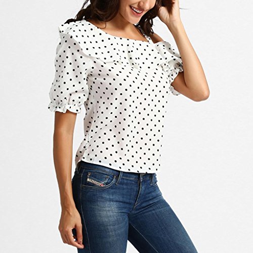 Pocciol Women Favorite Tops, 2018 Newly Women Soft Chiffon Lace Short Sleeve T Shirt Splice Crop Casual Top Blouse (Newly Love-K, XL) - Thumbnail 2