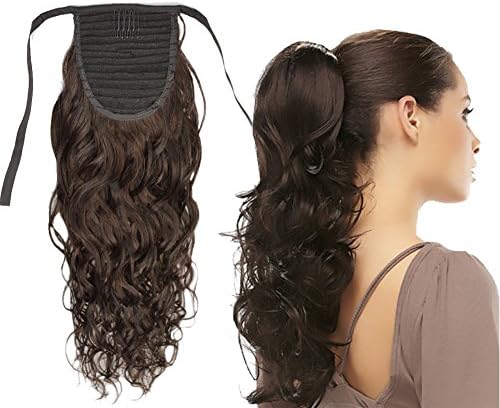 100% Virgin Human Hair Curly Wave Clip in Wrap Around Ponytail Extension for Women Dark Brown (16 inch)