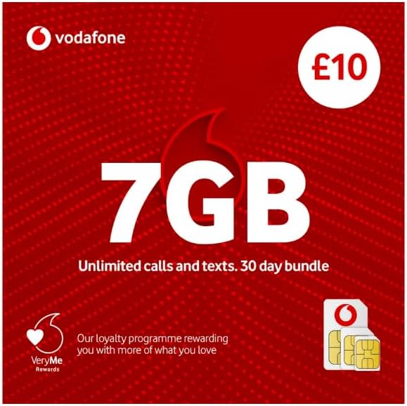 GlobalSIMs Vodafone 21GB Data 30 Day Unlimited Calls Texts Pay As You Go SIM UK