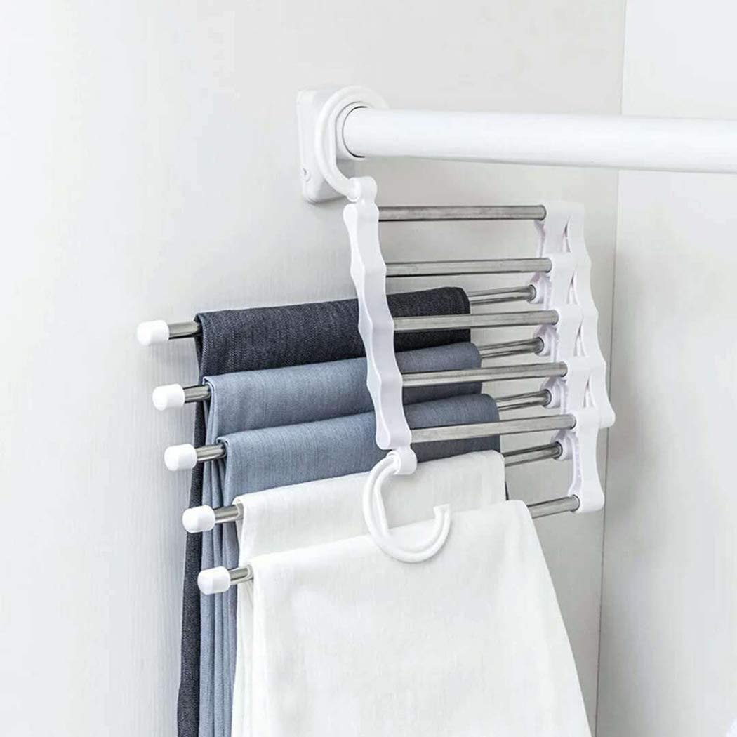 Clothes Pants Hangers - Multi Layers Metal Pant Slack Hangers, Swing Arm Pants Hangers Closet Storage Organizer for Pants Jeans Scarf Hanging