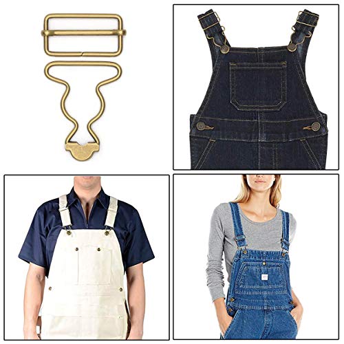 Enosea Suspenders Metal Overall Buckles, 6 Sets Dungaree Fastener Gourd Buckles with Slider, Antique Brass (1.25 inch) - Thumbnail 4