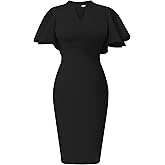 Memoriesea Women's Elegant Ruffle Sleeve Formal Party Cocktail Pencil Midi Dress
