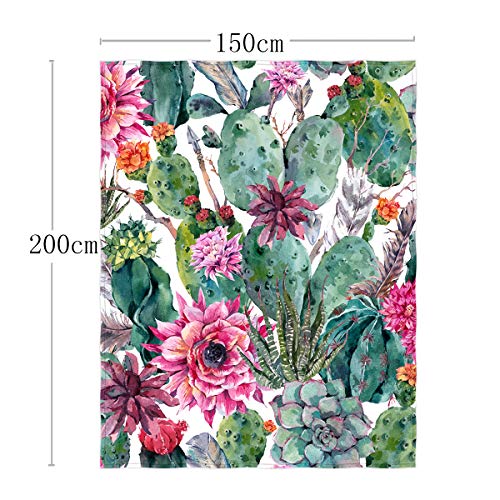 QH 60 x 80 Inch Beautiful Cactus Pattern Super Soft Throw Blanket for Bed Sofa Lightweight Blanket Throw Size for Kids Adults All Season