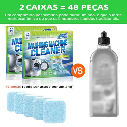 Limpa Maquina de Lavar Roupas, 48 Pastilha Limpar Maquina de Lavar Roupa, Limpeza Profunda Antiodor, Remove Resíduos e Prolonga a Vida da Lavadora