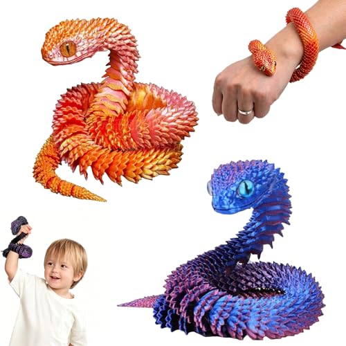 QUALDESN 2 PCS 3d Printed Animals, 3D Printed Snake, 11.81inch Articulated 3D Printed Animals Flexible Fidget, Red and Blue Gradient, Perfect for Home Decoration, Gifts, or Educational Use