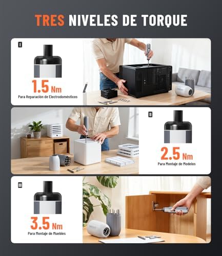 Mini Destornillador Eléctrico, 1500 mAh Juego de Destornilladores de Precisión con 12 Puntas S2 Magnéticas, 3 Ajustes de Torque, Pantalla LED, sin Cable, para Cámaras, Reloj Portátil - Blanco